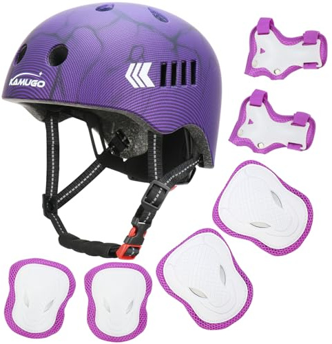 KAMUGO Casque Velo Enfant Ensemble, Casque pour Enfants pour garçons et Filles de 2 à 8 Ans, avec Un Ensemble d'équipement de Protection, Convient aux Scooters vélos Patins à roulettes