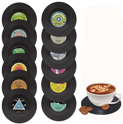 Set di Sottobicchieri per Disco Vinile e CD Retrò, Antiscivolo per Ufficio a Casa Bar