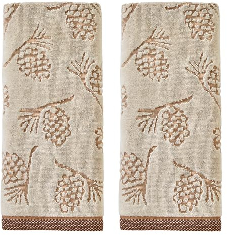 SKL Home Fall/Winter/Christmas Pinecone Jacquard Hand Towel 2pc Set for Bath/Kitchen/Bar & Gift, Wheat