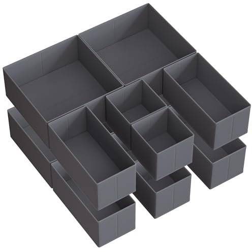 SONGMICS Aufbewahrungsbox für Schublade, 12er Set, Schubladen Organizer, Faltbox, Unterwäsche Organizer, Stoffbox für Socken, Unterwäsche, BHs, Krawatten und Schals, schiefergrau RDZ006G03