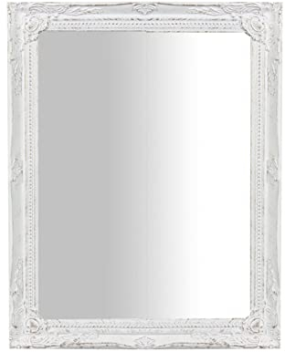 Biscottini Specchio vintage da parete L37xPR5xH47,5 cm Made in Italy - Specchio shabby bianco anticato - Specchiera bagno a muro - Specchio da parete