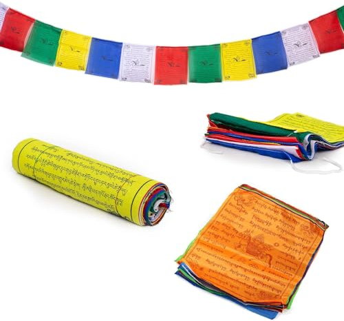 20 Seiten Gebetsfahne, Tibetische Flaggen, Tibetische Gebetsfahnen, Tibet Buddhist Prayer Flagge, Buddhistische Gebetsfahnen, Für Buddhistische Altäre, Meditationsräume, Außendekoration, 5 Meter