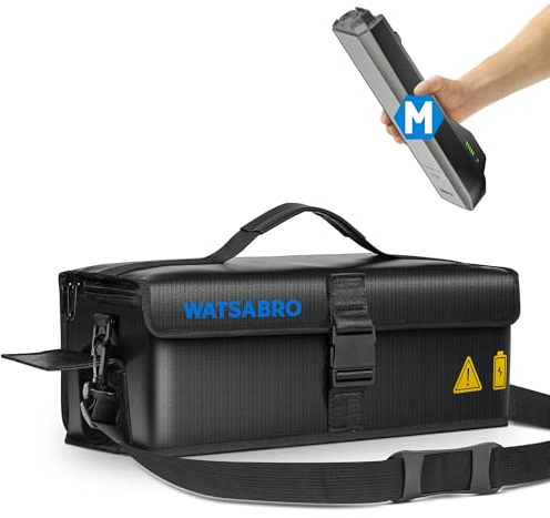 WATSABRO Ebike Akku Tasche, Feuerfeste Akku Tasche bis 1200 °C, Wasserdicht, Explosionssicher, Lipo Safe, 41 x 13 x 12 cm,Ebike Akku Schutzhülle (M)