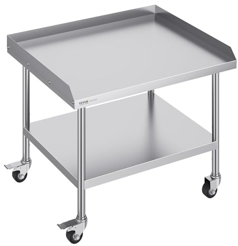 VEVOR Stainless Steel Work Table, 30 x 36 x 30 Inch Commercial Food Prep Worktable with 4 Wheels, Casters, 3-Sided Backsplash Heavy Duty Prep Worktable, Metal Work Table for Restaurant Home Hotel