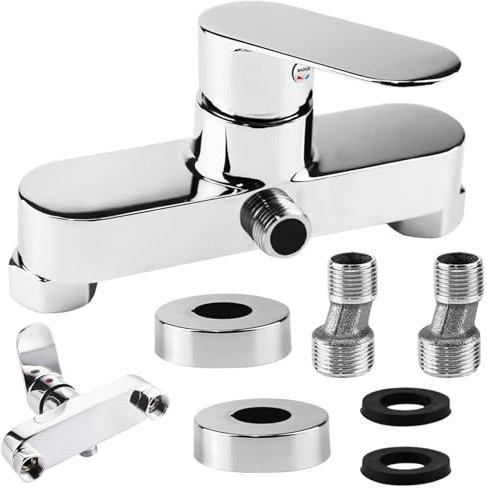 Robinet de douche - Mitigeur monocommande argenté - Pour douche - Montage mural - Avec noyau en céramique - Robinet chromé - Avec bec G ½