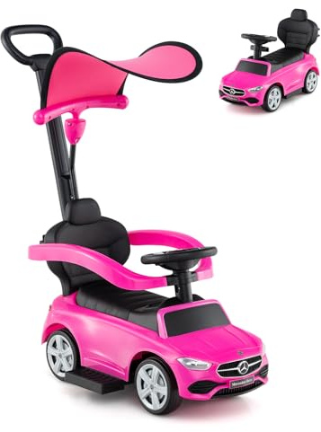 SOARS Porteur Enfant, Voiture Enfant 3 en 1 sous Licence Mercedes-Benz, Capot de Protection Réglable, Conduite Réaliste avec Volant & Klaxon, Charge 25 KG, pour Fille & Garçon 1-3 Ans (Rosé)