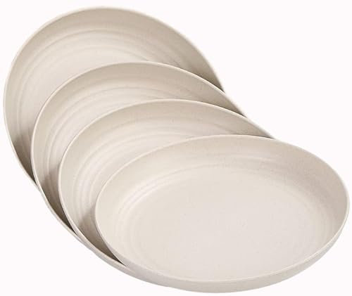 Set di 4 piatti in plastica riutilizzabili, 20 cm, infrangibili, piatti da campeggio leggeri per picnic, insalata, pasta, feste, casa, ufficio, lavastoviglie e microonde (beige)