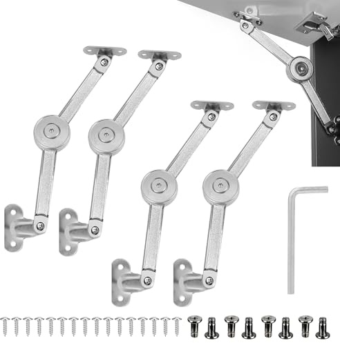 4 Pack Lift Up Door Cabinet Hinges, Heavy Duty Lid Support Hinges Soft Close Lid Stay Hinge with Screws & Hex Key for Kitchen Door Cabinet Cupboard Wardrobe Box, Support Up to 20KG