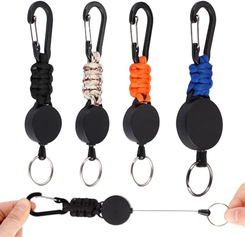 Fyrdm 4 Piezas Llaveros Extensible, Llavero Retráctil con Cable Acero 60 cm