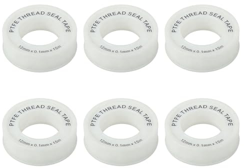 ShiFaKa 6 Rolls PTFE Tape Plumbing Tape to Stop Leaks, 12mm x 0.1mm x 15m Plumbers Tapess, PTFE Thread Seal Tapes, Teflon Tapes to Prevent Leaking of Water Pipes, Radiator, Sink, Shower Head(White)