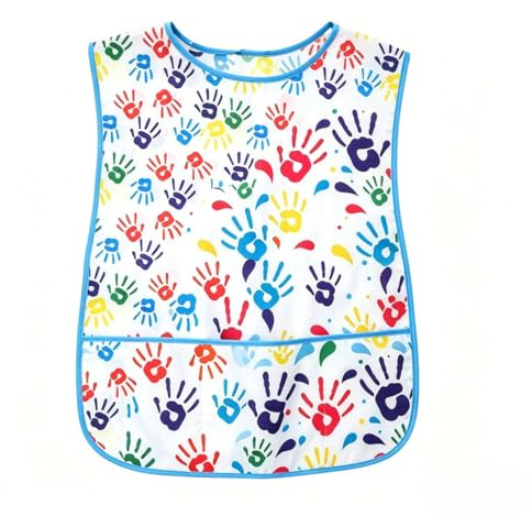 Godneei Children'S Apron for Age 2-7 Years, Adjustable Kids Painting Apron, Waterproof with Pockets Personalised Apron Kids, Graffiti Aprons for Cooking Baking Crafting Grilling Activity (Blue)
