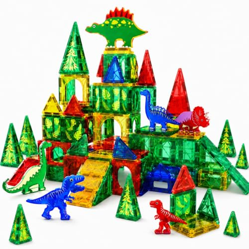 JICIKI Giocattolo a forma di dinosauro, piastrelle magnetiche per bambini, mattoncini magnetici STEM per bambini dai 3 anni in su, giocattolo Montessori sensoriale per bambini dai 3 anni in su (27