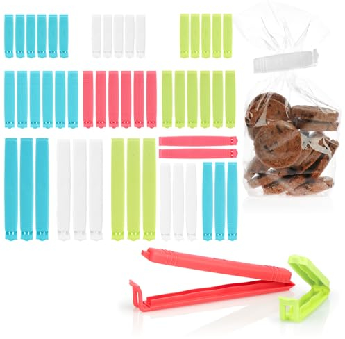 com-four® 54x Verschlussclips aus Kunststoff - Verschlussklammern in 4 Größen und 4 Farben - Gefrierbeutel-Clips, Beutelclipse für Cornflakes, Nüsse, Kaffee (54 Stück - 6cm/8cm/11cm/14cm)