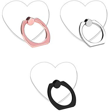 lenoup Transparent Heart Cell Phone Ring Holder Kickstand,360 Rotation Clear Heart Cell Phone Finger Ring Grip Stand for Phones,Pad