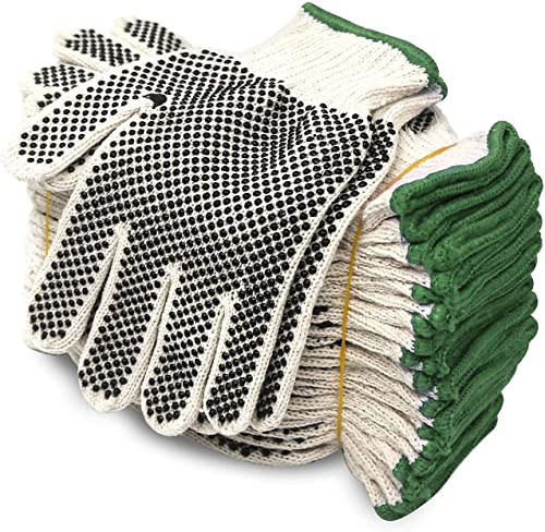 Evridwear Cotton Polyester String Knit Shell Safety Protection Work Gloves for Painter Mechanic Industrial Warehouse Gardening Construction Men & Women 12 Pairs, With Two Side dots, XL Size