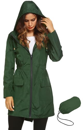 LOMON Womens Lightweight Sun Protect Hooded Quick Dry Windproof Trench Rain Jacket Amy Green L