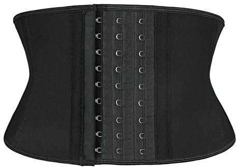 Atbuty Super kort överkropp midjetränare cincher korsett magformare bantning latexgördel, Svart (7 kort torso, 9 stålben), XL