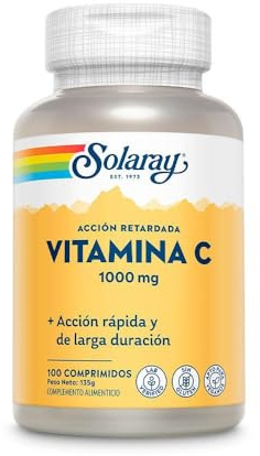 SOLARAY Vitamin C 1000mg | Con Escaramujo Y Acerola | Acción Retardada| Sin Gluten | Apto Para Veganos | Comprimidos, One size, Vanilla, 100 Unidad