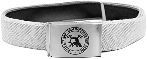 Feuerwehr-Gürtel aus echtem Lösch-Schlauch Material Einsatz-Koppel | Schnalle mit Motiv Gott zur Ehr Signet | kürzbar stufenlos verstellbar | orange gelb rot weiß | Koppelgürtel (rohweiss, 150cm)