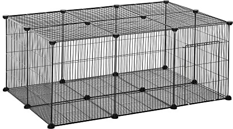 PawHut Parque para Mascotas DIY Jaula para Animales Pequeños de 22 Paneles de Malla Metálica con Puerta Conejos Cobaya 105x70x45 cm Negro