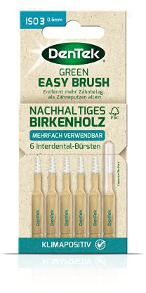 DenTek Green Brush Interdental-Bürsten - ISO/Größe 3 - für normale Zahnzwischenräume - Griff aus FSC zertifiziertem Birkenholz - mit hygiensicher Schutzkappe aus Zuckerrohr, 20 g
