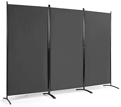 CASART Folding Room Divider, 3 Panels Protective Privacy Screens, Room Partition Privacy Separator Wall Furniture for Home, Office, Garden and Balcony, Grey