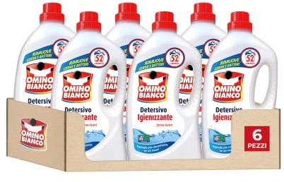 Omino Bianco - Nettoyant pour machine à laver liquide, désinfecte les cheveux et élimine les germes et les bactéries, format économique, 312 lavages, 2600 ml x 6 paquets
