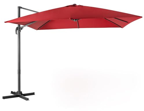 COSTWAY 300 cm Sombrilla para Jardín con 3 Inclinaciones, Rotación 360°, Manivela, 8 Varillas, Base Cruzada, Sombrilla de Exterior para Proteger del Sol, Sombrilla Ancha para Jardín Bar (Tinto)