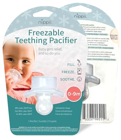 Nippii Freezable Orthodontic Pacifier for Teething - Orthodontic Design Teething Pacifier for Baby Teething Relief - Medical Grade Silicone Pacifier
