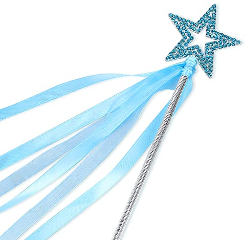 Lovelyshop Blue Crystal Metal Star Fairy Wand with Ribbon for Girls Halloween Decorations