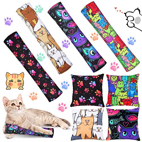Hungdao 8 Pieces Catnip Kicker Toys Cat Kick Sticks Interactive Pillow Toys for Indoor Kitten Pet Chew Supplies, 2 Shapes and 4 Designs