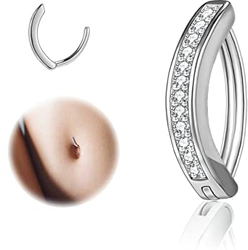 ZS 14G Clicker Piercing Bauchnabel für Frauen, Diamanten Bauchnabelpiercing Silber 925 Reverse Curved Nabel Barbell Schmuck Körperschmuck (Diamanten:10mm)