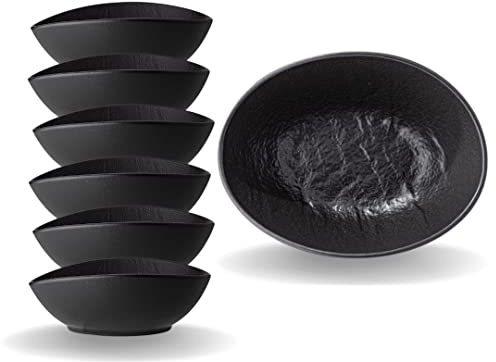 Wilmax - Bol - 6 pièces - Porcelaine - Noir - Pour une variété de plats - Va au four - Passe au lave-vaisselle - Imitation pierre naturelle - Résistant - Émaillé à la main - Idéal en set