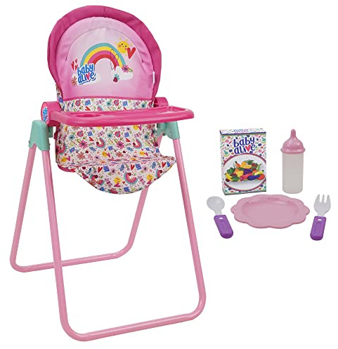 Baby Alive 509 Crew Doll High Chair Set - Pink & Rainbow - 6 Pieces, Fits Dolls Up to 24, Highchair w/Front Feeding Tray & 5 Feeding Accessories, Pretend Play for Kids Ages 3+