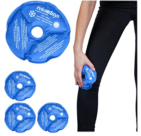 Relaxdays Kühlpads Knie, 4er Set, Kalt Warm Kompressen, wiederverwendbar, Kühlpack mit Aussparung für Kniescheibe, blau