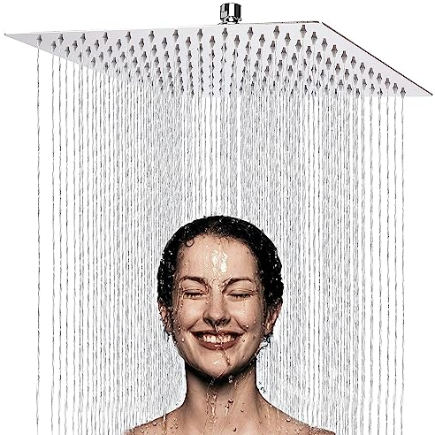 JINYOMFLY 8 Zoll Regendusche Duschkopf, Edelstahl Regenduschkopf,Verstellbarer Kopfbrause mit Anti-Kalk-Düsen, Wassersparend Brausekopf Quadratisch Einbauduschköpfe mit Poliert Spiegeleffekt
