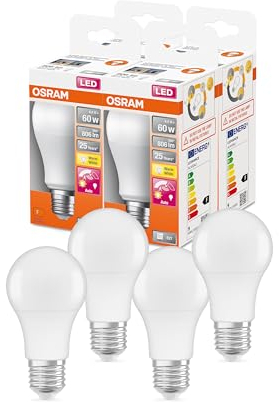 OSRAM SUPERSTAR+ CLASSIC A 60 FR LED-Lampe, Sockel E27, Kolbenform, 8,8W, 806lm, 2700K, warmweißes Licht, sehr geringer Energieverbrauch, lange Lebensdauer, Bewegungssensor, Abschaltautomatik,4-Pack