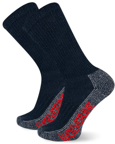 Wolverine Men's Steel Toe Cotton Crew 2 Pair Pack, Navy, Men's Shoe Size 7-12