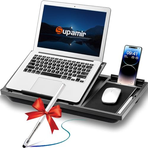 Supamir Adjustable Laptop Lap Tray with Mouse Pad & Phone Holder, Lap Desk with Cushion for Sofa & Couch, Value Packed with a Tables Stylus Pen. Fits up to 16.5 Computers