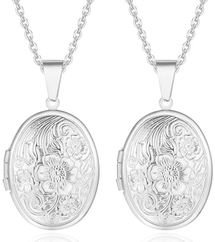 Kawailay 2 stycken öppna medaljong halsband bilder foto hänge kedja rostfritt stål amulett halsband för kvinnor
