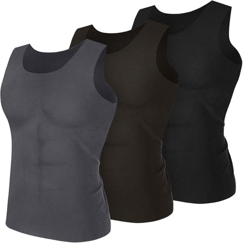 Toulite Lot de 3 débardeurs Thermiques pour Homme - pour l'hiver - Chaud - Couche de Base - sans Manches - en Polaire, Noir/Marron/Gris, Taille L