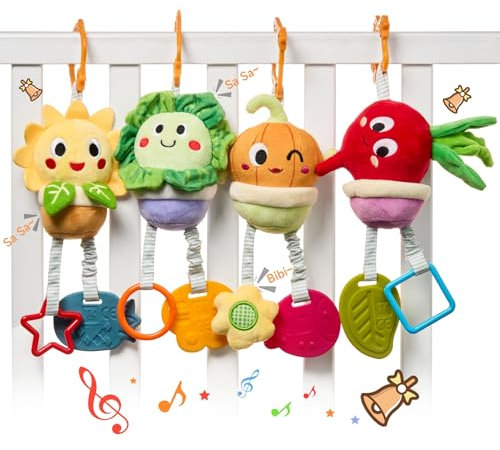 TUMAMA Baby Spielzeug Kinderwagen Bettchen Baby-Fitnessstudio-Hängespielzeug 4er-Pack Geschenk für Baby 0 3 6 9 12 Monaten Neugeborenen-Autositz-Spielzeug für Jungen Mädchen Sensorisches Spielzeug