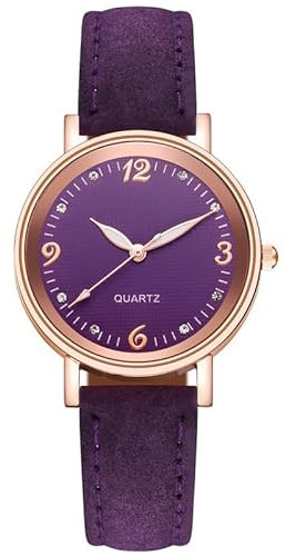 LIWEARE Damenuhr, Damen Analog Quarz Uhr mit PU-Leder Armband, Uhren Damen Klassische Armbanduhr Lässig Quarzuhr Kleideruhr (Lila)