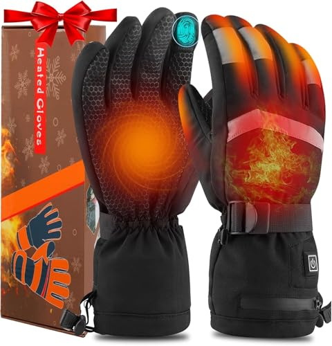Qdreclod Guanti Riscaldati per Uomini Donne, 7.4V 4000mAh Ricaricabili Guanti Riscaldanti Elettrici 3 Livelli di Riscaldamento Scaldamani Touchscreen Con Riscaldamento Dita per Moto Sci (A, XL)