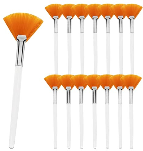 15 Pieces Fan Mask Brushes for Facial Skin Care, Soft Applicator Tools for Mud Cream, Exfoliating, Peel, and Spa Use, Acrylic Handle Cosmetic Brushes Yellow