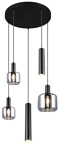 Trio Leuchten Pendelleuchte Mataro 364130532, Metall Schwarz matt, Glas chrom bedampft, ohne Leuchtmittel
