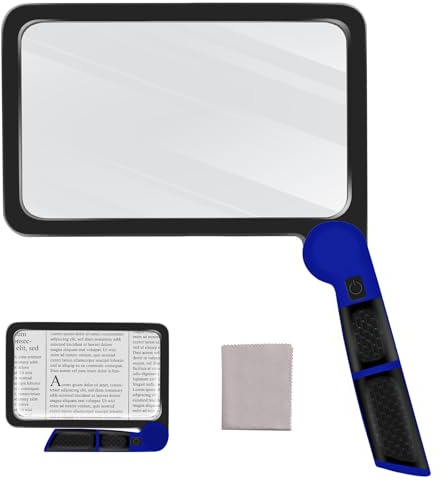 Yerepk 5X Magnifying Glass with Light, Full Page Reading Magnifier,Blue