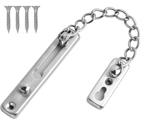 Safety Chain Door Lock Heavy Duty Latch Chain Door Lock with Spring Anti-Theft Snap Lock, DoorChaintainless Steel Latch with Spring Anti-Theft Snap Lock, Brushed Nickel Finish, for Home Security