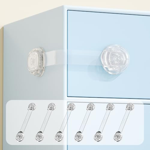 SAFELON 6 Pezzi Sicurezza Cassetti Bambini, Cinghie di Sicurezza per Armadietti, Blocchi di Sicurezza per Cassetti, Blocchi Antibambini per Armadi (Trasparente)