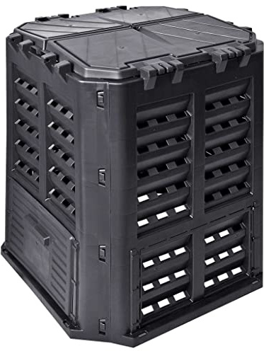 Compostador de plástico para jardín y cocina, 360 L, 68,9 x 68,9 x 83,9 cm, compostador rápido para residuos biológicos y humus, color negro
